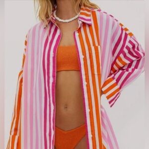 NWT Beach Riot Oversized Alexa Stripe Pink/Orange Striped Swim Coverup, Size S/M